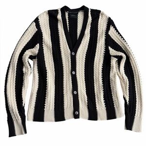 PacSun Black Cream Striped Waffle Knit Cardigan Sweater Men’s‎ Medium